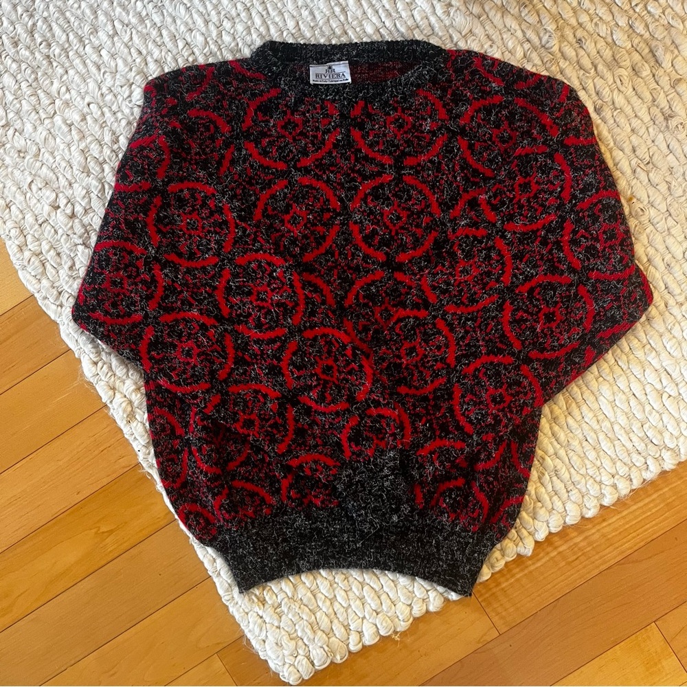 Vintage Italian Made Geometric Eclectic Grandpa Core Knit Crew Sweater Size M